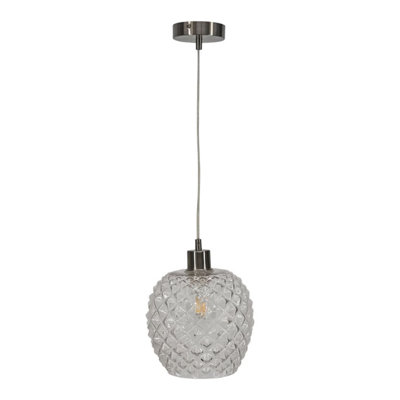 First Choice Lighting Baine Clear Textured Glass with Satin Nickel Pendant Fitting