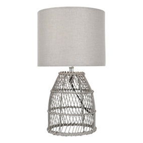 First Choice Lighting Bamboo Grey Wash Bamboo 36cm Table Lamp With Grey Fabric Shade