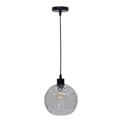 First Choice Lighting Barnum Clear Dimple Glass Globe with Black Pendant Fitting