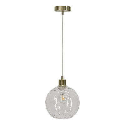First Choice Lighting Barnum Clear Dimple Glass Globe with Satin Brass Pendant Fitting