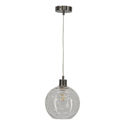 First Choice Lighting Barnum Clear Dimple Glass Globe with Satin Nickel Pendant Fitting
