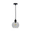 First Choice Lighting Barnum Clear Glass Globe with Black Pendant Fitting