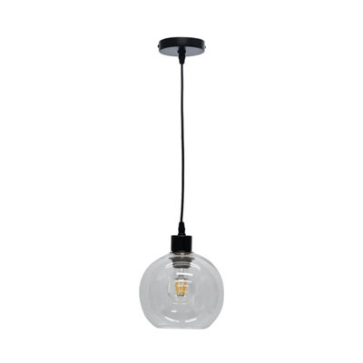 First Choice Lighting Barnum Clear Glass Globe with Black Pendant Fitting