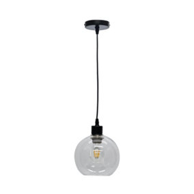 First Choice Lighting Barnum Clear Glass Globe with Black Pendant Fitting