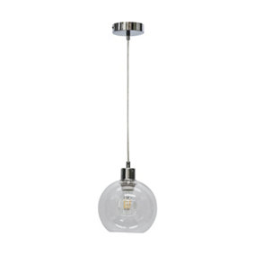 First Choice Lighting Barnum Clear Glass Globe with Chrome Pendant Fitting