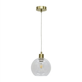 First Choice Lighting Barnum Clear Glass Globe with Satin Brass Pendant Fitting