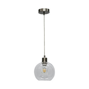 First Choice Lighting Barnum Clear Glass Globe with Satin Nickel Pendant Fitting