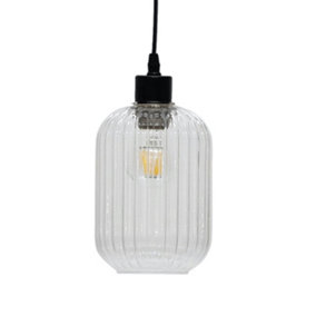 First Choice Lighting Batley Clear Ribbed Glass Easy Fit Pendant Shade