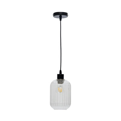 First Choice Lighting Batley Clear Ribbed Glass Easy Fit Pendant Shade