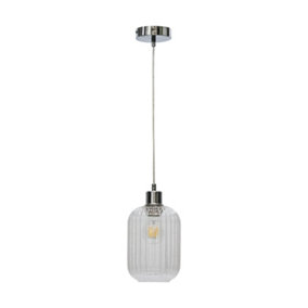 First Choice Lighting Batley Clear Ribbed Glass with Chrome Pendant Fitting