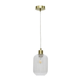 First Choice Lighting Batley Clear Ribbed Glass with Satin Brass Pendant Fitting