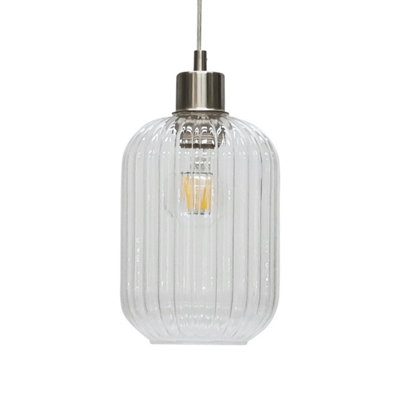 First Choice Lighting Batley Clear Ribbed Glass with Satin Nickel Pendant Fitting