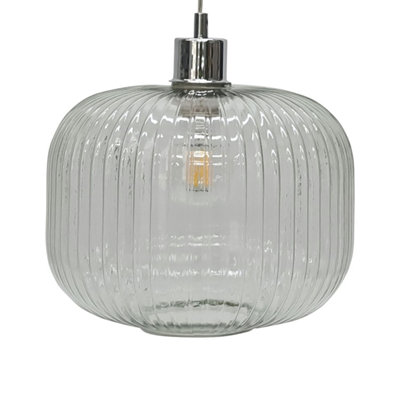 First Choice Lighting Batley Large Clear Ribbed Glass Easy Fit Pendant Shade
