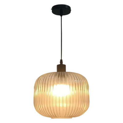 First Choice Lighting Batley Large Clear Ribbed Glass with Black Pendant Fitting