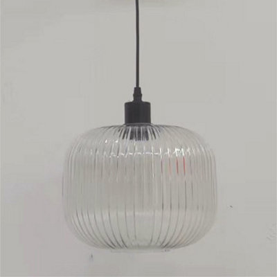 First Choice Lighting Batley Large Clear Ribbed Glass with Black Pendant Fitting