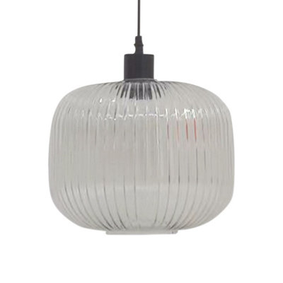 First Choice Lighting Batley Large Clear Ribbed Glass with Black Pendant Fitting