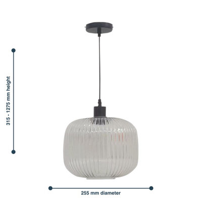 First Choice Lighting Batley Large Clear Ribbed Glass with Black Pendant Fitting