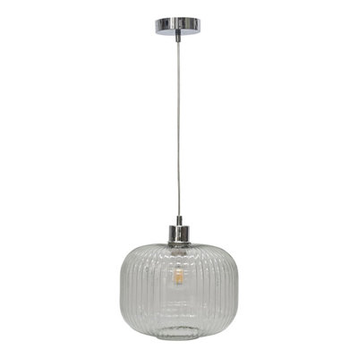 First Choice Lighting Batley Large Clear Ribbed Glass with Chrome Pendant Fitting