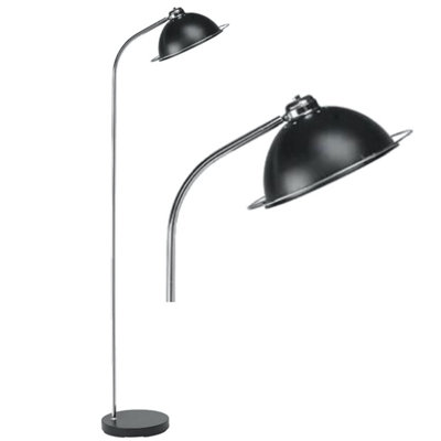 First Choice Lighting Bauhaus Black Dome Floor Lamp with Chrome Detail