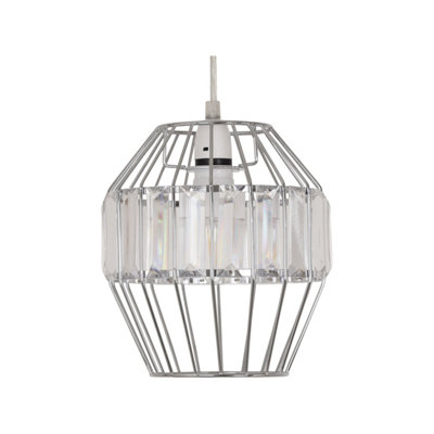 First Choice Lighting Beaded Chrome Cage Pendant Shade with Clear Prism Detail