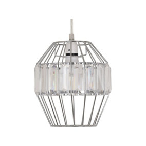 First Choice Lighting Beaded Chrome Cage Pendant Shade with Clear Prism Detail