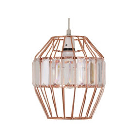First Choice Lighting Beaded Copper Cage Pendant Shade with Clear Prism Detail