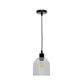 First Choice Lighting Belten Clear Glass Cloche with Black Pendant Fitting