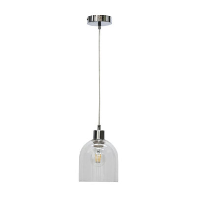 First Choice Lighting Belten Clear Glass Cloche with Chrome Pendant Fitting