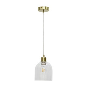 First Choice Lighting Belten Clear Glass Cloche with Satin Brass Pendant Fitting