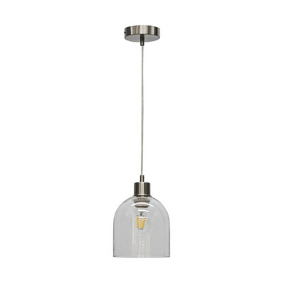 First Choice Lighting Belten Clear Glass Cloche with Satin Nickel Pendant Fitting