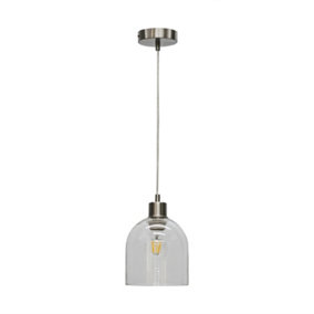 First Choice Lighting Belten Clear Glass Cloche with Satin Nickel Pendant Fitting