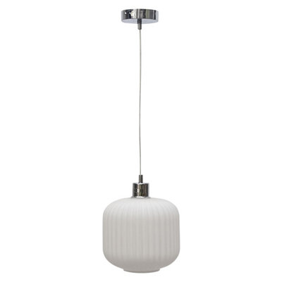 First Choice Lighting Bento White Ribbed Glass with Chrome Pendant Fitting