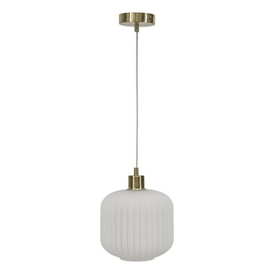 First Choice Lighting Bento White Ribbed Glass with Satin Brass Pendant Fitting
