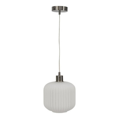 First Choice Lighting Bento White Ribbed Glass with Satin Nickel Pendant Fitting