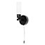 First Choice Lighting Beta Black White Glass IP44 Pull Cord Bathroom Wall Light