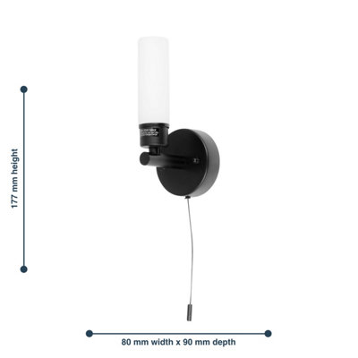 First Choice Lighting Beta Black White Glass IP44 Pull Cord Bathroom Wall Light