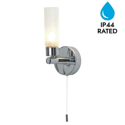 First Choice Lighting Beta Chrome Frosted Glass IP44 Pull Cord Bathroom ...