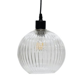 First Choice Lighting Betchley Clear Ribbed Glass Globe Easy Fit Pendant Shade