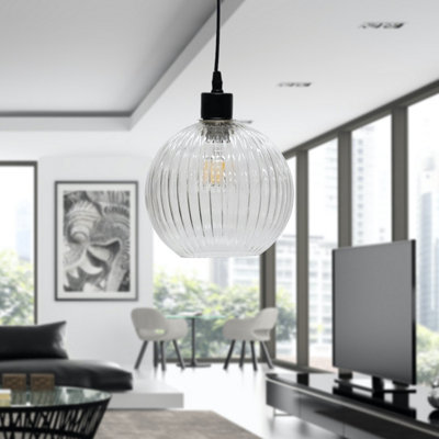 First Choice Lighting Betchley Clear Ribbed Glass Globe Easy Fit Pendant Shade