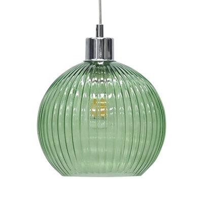 First Choice Lighting Betchley Green Ribbed Glass Globe Easy Fit Pendant Shade