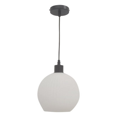 First Choice Lighting Betchley White Ribbed Glass Globe with Black Pendant Fitting
