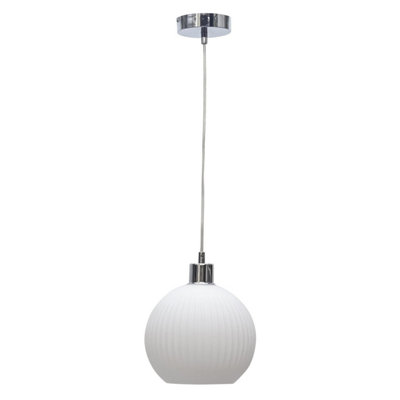 First Choice Lighting Betchley White Ribbed Glass Globe with Chrome Pendant Fitting