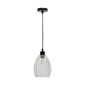 First Choice Lighting Birch Clear Fluted Glass with Black Pendant Fitting