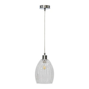 First Choice Lighting Birch Clear Fluted Glass with Chrome Pendant Fitting