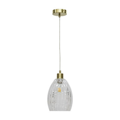 First Choice Lighting Birch Clear Fluted Glass with Satin Brass Pendant Fitting