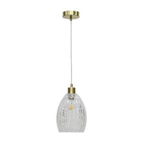 First Choice Lighting Birch Clear Fluted Glass with Satin Brass Pendant Fitting