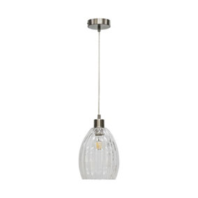 First Choice Lighting Birch Clear Fluted Glass with Satin Nickel Pendant Fitting