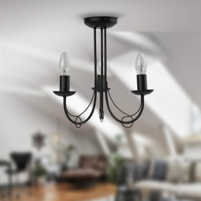 First Choice Lighting Black 3 Way Ceiling Fitting with Loop Scroll Detail