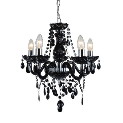 First Choice Lighting Black and Chrome Marie Therese Style 5 x 40W Chandelier