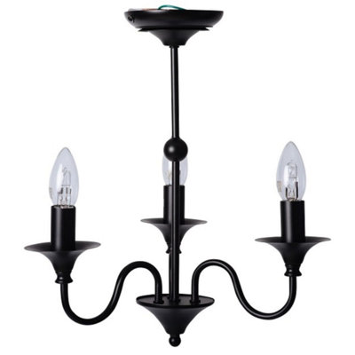 First Choice Lighting Black Matt 3 Light Ceiling Chandelier